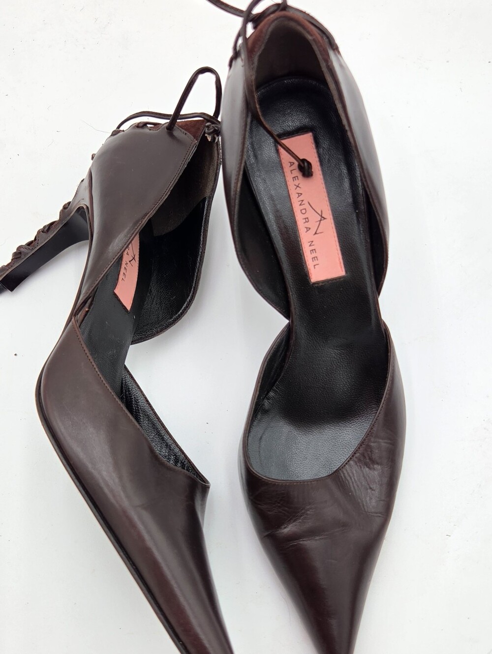 ALEXANDRA NEEL LEATHER POINTED TOE CORSET BACK HEELS PUMPS SIZE 36.5 US 6.5